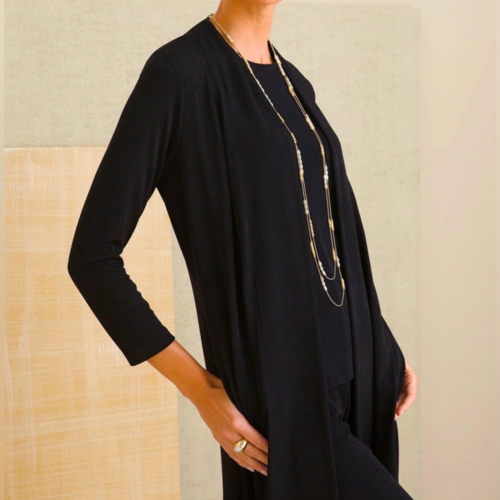 Chico’s Travelers Black Classic Long, Light Knit Cardigan